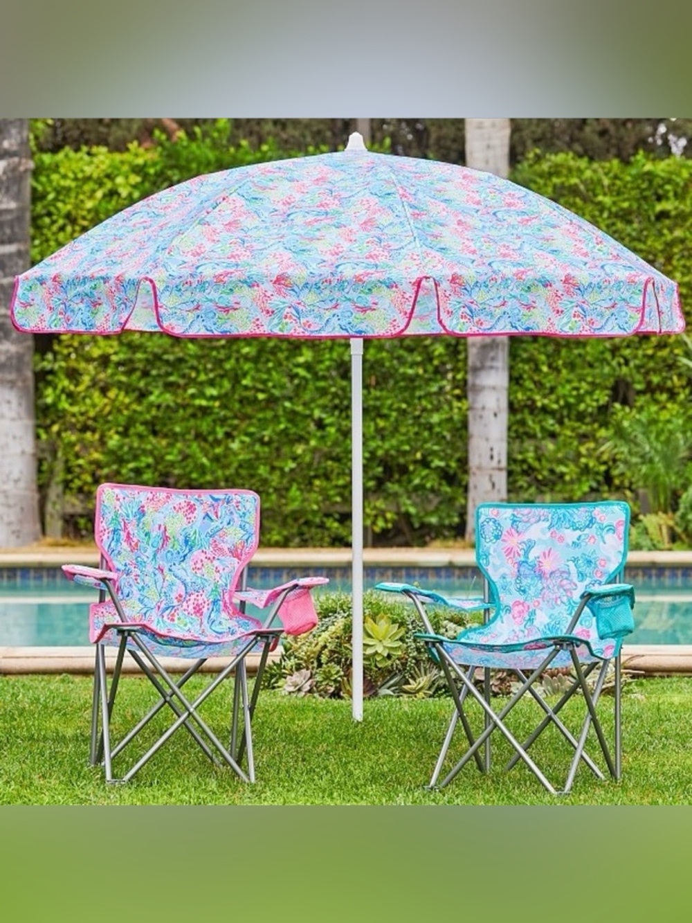 New Lilly Pulitzer Pottery Barn Mermaid Cove Multicolor Family Beach Umbrella